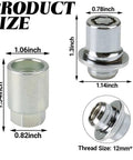 Beefy Anti Theft Wheel Lock Lug Nuts, M12 X 1.5 Chrome Plated Security Fasteners With Custom Cut Key, four piece set dimensions.