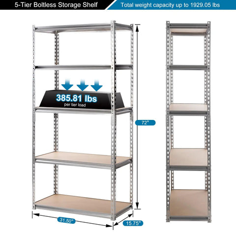 Built Tough Five Tier Storage Shelves With Thick Durable Mdf Boards And Reinforced Steel Frame Fully Adjustable Heavy Duty Shelving Unit For Garage Kitchen Or Office Rock Solid Silver Rack
