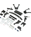 Six Inch Double A Arm Golf Cart Lift Kit Compatible With Club Car Precedent And Tempo Electric Or Gas heavy-duty steel parts laid out on white background.