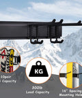 24 Inch Wall Mounted Ski Rack With 10 Storage Attachments Holds Up To 300lbs Heavy Duty Powder Coated Steel With Rubber Coating