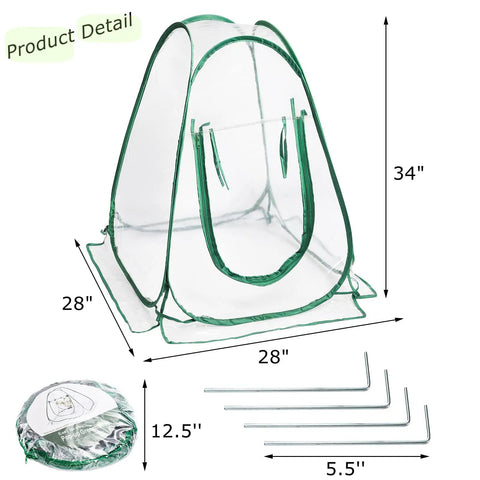 Pop Up PVC Mini Greenhouse Cover No Assembly Needed 28 By 28 By 34 Inches Clear Portable Garden Tent For Indoor Outdoor Plants With Nails Frost Protection And Ultra Easy Two Second Setup Lightweight And Space Saving