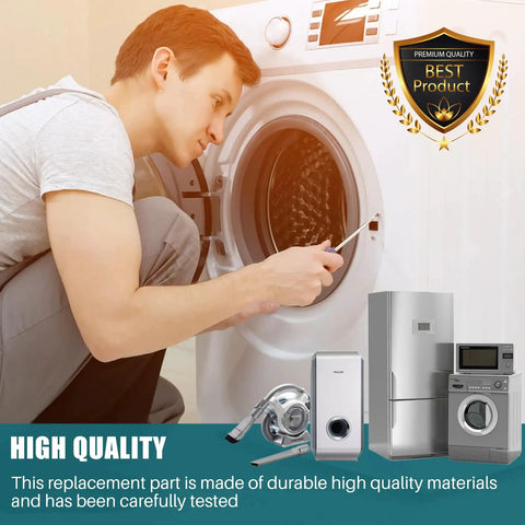 Person installing Washer Water Inlet Valve Replacement W11165546 into front-load washer, appliances displayed below.