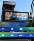 Dual Dash Cam Front And Rear For Cars 4K Plus 2K Video With 64GB Card Included showing 3.2-inch screen display