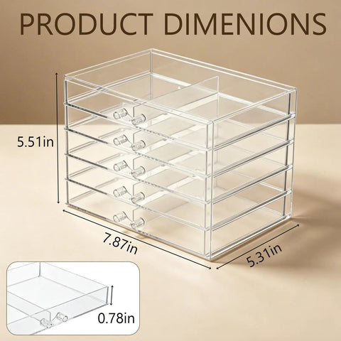 Stackable Drink Packet Organizer With 10 Clear Acrylic Drawers dimensions at 7.87 x 5.51 x 5.31 inches