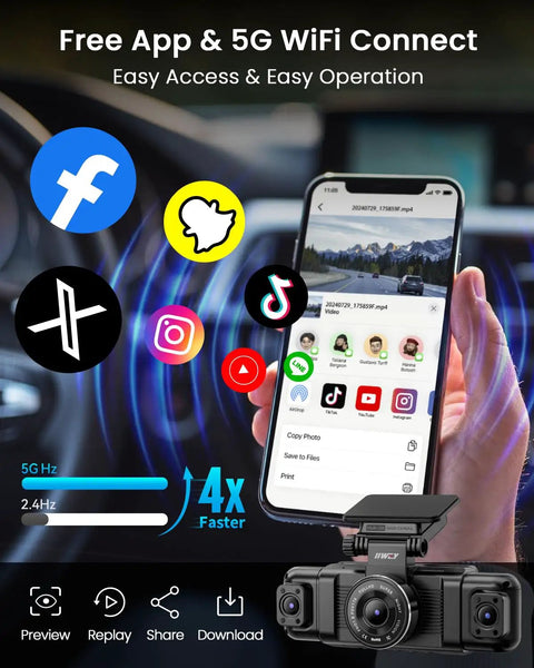 Four Channel Dash Cam With 360 Degree View And 1080P Front, Rear, Interior And Side Cameras For Cars, 5G WiFi app control