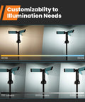 Rechargeable Work Light With Stand Cordless Triple LED Lamp System 8Ah Battery Delivers 700 1200 2200 Lumens Dimmable 4000K 6500K