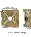 Side view of 4 bolt pattern flange for Beefy 1 Inch By 32 Inch Live Axle Kit With 145/70-6 Wheels And Rims, 78mm x 78mm size