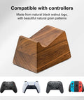 Walnut Wood Headset Stand With Built In Controller Holder And Storage Base For Your Desk, Keeps Headphones And Controllers Neatly Organized.
