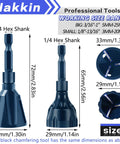 Hakkin 4-pc deburring external chamfer tools with tungsten carbide blades; blue hex-shank handles, fits 1/8–1 in (3–25 mm).