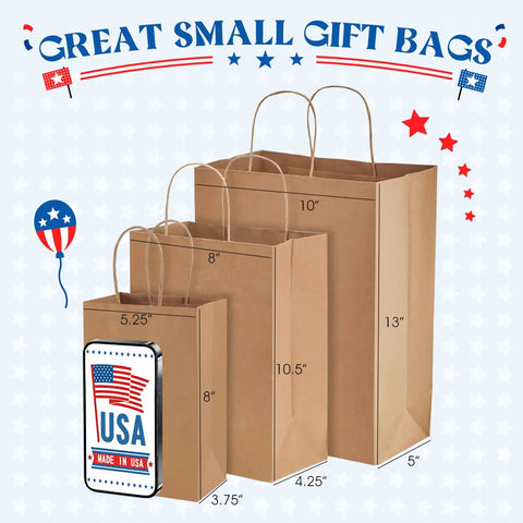 Brown Paper Bags 8x4.25x10.5 Inch 20 Pack With Handles Eco Friendly Kraft Gift Bags For Retail Party Favors Shopping Small Business