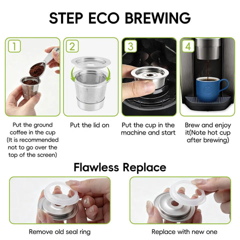 3 Pack 304 Stainless Steel Reusable K Cups For Select 8 Ounce Coffee Makers PB051 PB041 CFP101 Reusable Filter Pods Eco Friendly