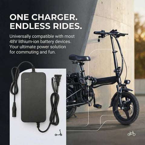 Universal 54.6V 2A Electric Bike Charger For 48V Lithium Batteries Fast Safe Charge No Fuss For DeepPower K301 E14 DTTZH ASKGO APYEAR LELEKUAI And Other EBikes Black