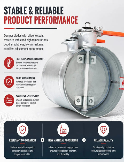 Top Shelf Three Way Stainless Steel Air Duct Damper Valve With Plug And Play Ventilation Flow Control For Any Garage Shop Project Demanding Sick Airflow Performance in detail, showcasing silicone seals and adjustment features.