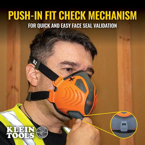Person wearing Reusable P100 Half Mask Respirator With Replaceable Filters For Dust Metal Fumes And Oil Mist Lightweight All Day Comfort And Easy Filter Swaps For Pro Jobs Medium Large