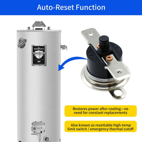 Resettable KSD301 290F Water Heater Thermal Switch Auto Reset Thermal Limit Cutoff for Gas or Electric Models