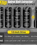Flip Lug Nut Removal Tool Kit With Dual Head Design, Beefy Five Piece Wheel Lock Extractor Set, 17-27 mm Socket Sizes