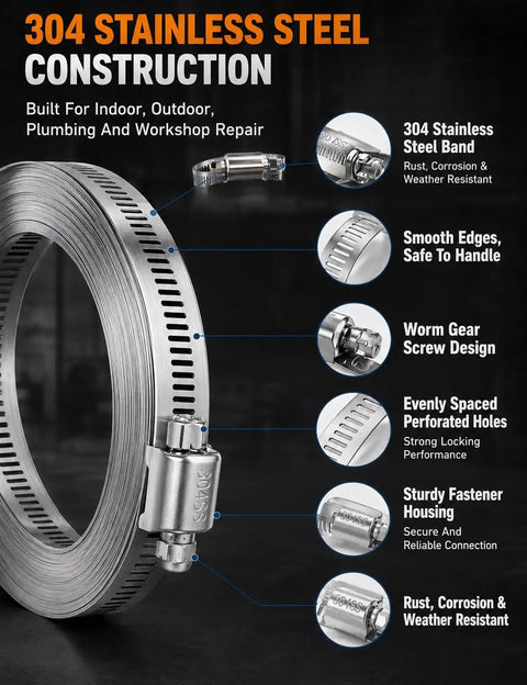 Buy Custom Cut Stainless Steel Hose Clamp By The Foot Roll For Pipe And Radiator Hosing With Heavy Duty Worm Gear Screw Lock For Any DIY Fix Or Pro Job On Ducts And Tubes 304 stainless steel roll