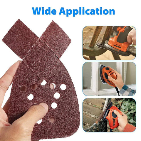 Image of No Fuss Mouse Sander Sanding Pads Set, 50 Pack With 60 80 120 150 And 220 Grits, 5 1/4 Inch By 3 3/4 Inch, 12 Hole Hook And Loop Paper.