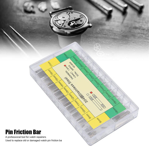 Friction Bar Watch Band Pin Set For Quick Strap Repairs, 304 Stainless Steel 1.2mm Pins, 8 To 27mm Range, 20 Sizes in a plastic case