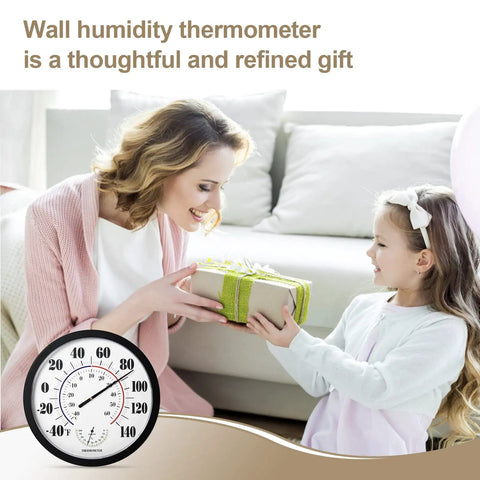 10 Inch Indoor Outdoor Thermometer With Large Readout No Battery Needed Calibrates Automatically In About 3 Hours Built In Temperature And Humidity Sensor For Home Garden Patio And Outdoor Decor Black wall humidity thermometer gift scene