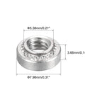Premium Stainless Steel Rivet Nuts With Round Heads For Sheet Metal Fabrication. 0.14 Inch Length Accommodates Number 8-32 Threads showing dimensions.