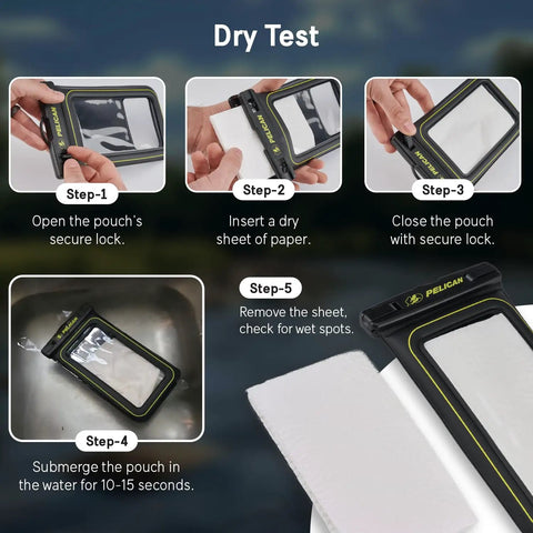 Two Pack Marine Waterproof Phone Pouches With IP68 Floating Design testing process for water resistance.