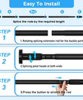 Heavy Duty Black Tension Curtain Rod No Drilling Adjustable 41 To 144 Inches With Rust Resistant Finish Easy Installation Steps