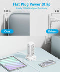 Hella Solid Flat Plug Power Strip Tower With Dual 20 Watt Usb C Fast Charging And Dope Extra Long 10 Foot Cord Smooth Desktop Charging Hub fit behind furniture