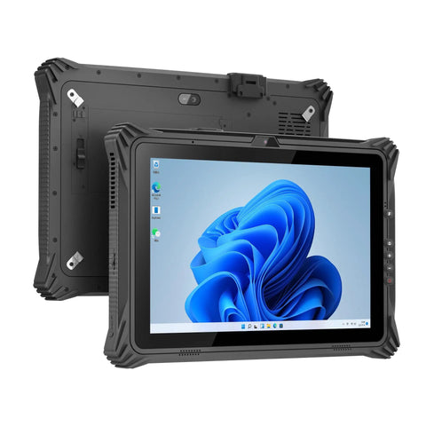 Badass Rugged Windows 11 Tablet Built Tough With Solid Mil Spec Armor 12 Inch Hd Touchscreen, rear and front view, showcasing design.