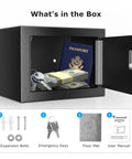 Small Steel Safe Box With Key Lock For Cash And Jewelry Hidden Security Safe Two Tenths Of A Cubic Foot showing contents inside