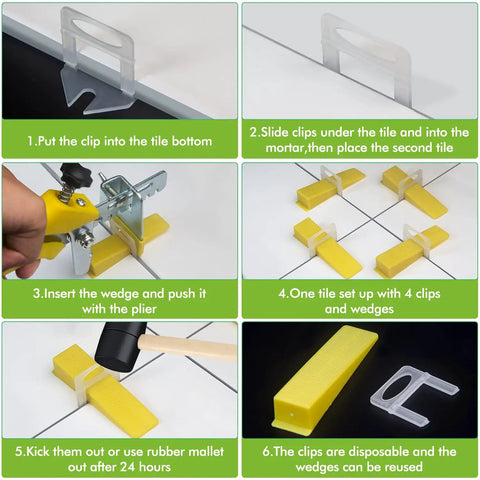 Instruction use of Pro Grade Tile Leveling System Kit One Eighth Inch With 600 Leveler Spacers Clips and 200 Wedges