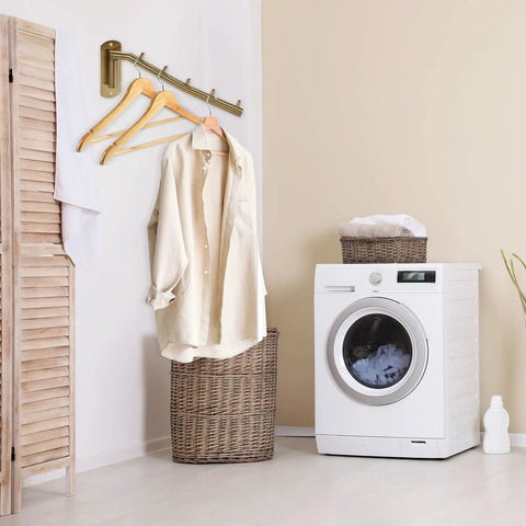 Heavy Duty Wall Mount Clothes Hanger Rack With Swing Arm 5 Gold Hooks Sturdy Coat And Robe Organizer in laundry room