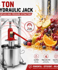 Heavy Duty Stainless Steel Hydraulic Fruit Press Juicer Squeezer Makes Juicing Apples Grapes Berries A Breeze For Homemade Cider Wine Cheese And Tinctures With Large Capacity Basket No Hassle High Pressure, 3-ton hydraulic jack and 12L stainless steel basket