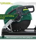 Side view of Heavy Duty 2200W 3800RPM Abrasive Chop Saw For Fast Metal Cutting Of Rebar Angle Iron And Hollow Pipe With Blade Included