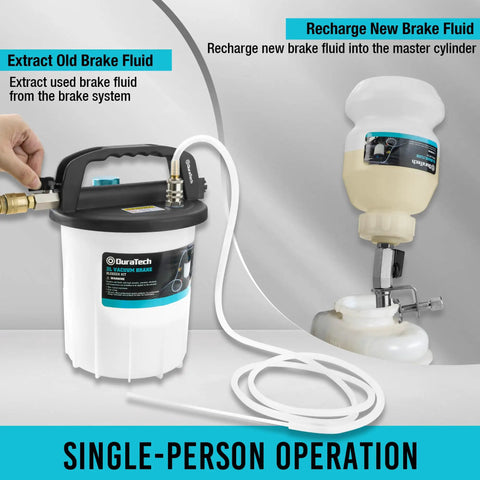 3L Pneumatic Brake Bleeder Vacuum Pump Kit for One Person Operation with work gloves, 23 adapters, and hose connection.