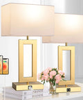 Set Of 2 22 Inch Touch Control Table Lamps With Dual USB Ports, 3-Way Dimming, Sleek Gold And White Nightstand Lamps For Bedroom