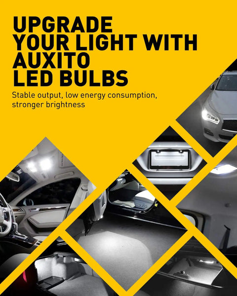 194 LED Bulbs 6000K White 14-SMD W5W T10 Interior Car Lights Replacement Pack Of 10 for dome map door and license plate lighting