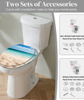 Tropical Paradise Round Toilet Seat With Gentle Soft Close Hinges And Easy Peasy Quick Swap Brackets Killer Beach Umbrella Vibe Built Tough For Bathroom Use installed on white toilet, showing beach scene, accessories included.