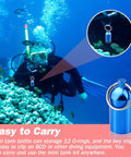 Diver underwater carrying a Mini Aluminum Alloy Scuba Dive Tank Key Ring With Brass O Ring Pick And Twelve O Rings