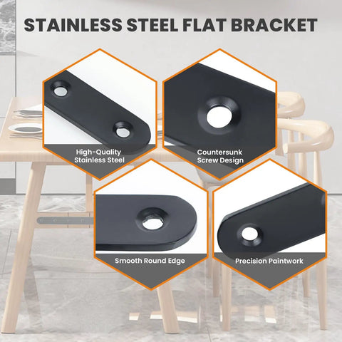 Beefy 10 Inch Stainless Steel Flat Bar Brackets Set - Heavy Duty 3Mm Thick Mending Plates showing countersunk and smooth edges