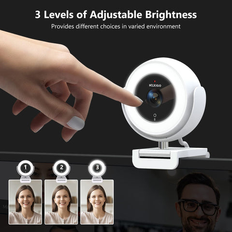 Adjusting brightness on NexiGo N970P 4K Webcam With Onboard Storage, AI Auto Framing, Sony Sensor, Dual Mics, Works With Teams Zoom