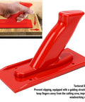Slick Anti Slip Woodworking Push Block With Ergonomic Tilted Handle For Table Saw Router And Jointer Safety Guide showing textured red grip design.