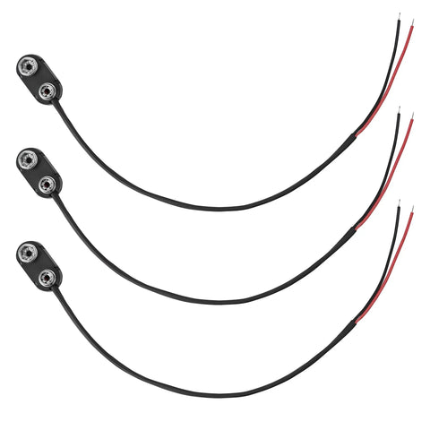 Set of 3 9V Battery Snap On Clip Connector Kit With Hard Shell And Insulated Wires, UL Listed and RoHS Compliant