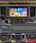 Toyota Sienna 2011 2014 Car Radio With Android 13 installed in dashboard, featuring 9-inch IPS touchscreen and controls.