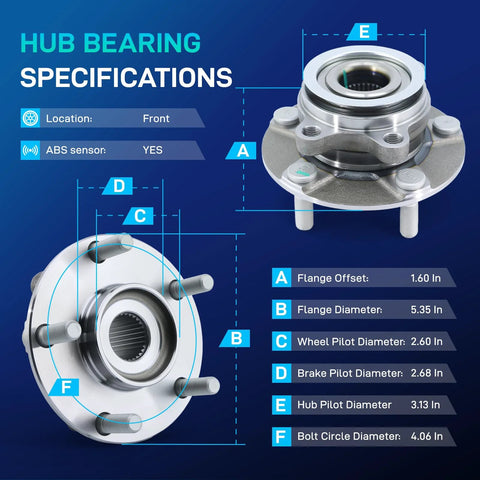 Front Wheel Hub and Bearing Assembly Replacement for Front Left Or Right 5 Lug ABS with 4 Hole Flange Fits 2008 2013 Rogue 2014 2015