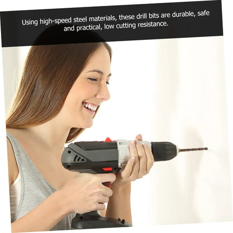 Hardcore 10pc Cobalt Steel Drill Bit Kit Built For Tough Jobs With Precision Angled Inserts To Shred Cast Iron And Stainless Steel Like Butter Without Breaking A Sweat On Any Metal Job Today, woman using drill bit