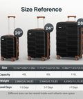 3 piece polycarbonate luggage set size reference with dimensions