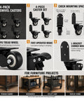 Image showing Four Pack Two Inch Swivel Casters With Foot Brake Locks And L Bracket Corner Mounts, detailed views and features.