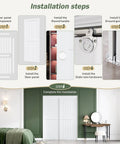 Installation steps for Sliding Closet Doors 60x80 Inches With White Bypass Barn Door Hardware Kit For Bedroom And Laundry Room H Frame Double 31 Inch Panels 7/8 Inch Thick Assemble Required Ideal For Wardrobe Pantry And Kitchen Decor.