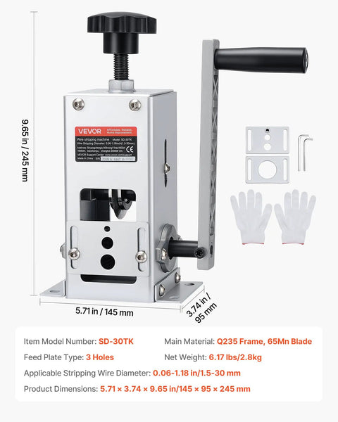 Heavy Duty Wire Stripper Machine With Hand Crank Or Drill Powered Modes, Q235 Frame, ideal for DIY and small workshop use